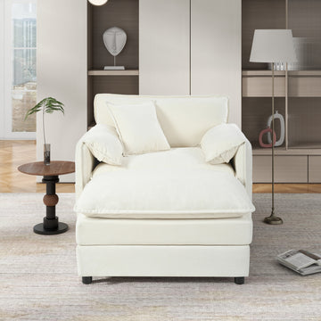 Modern Minimalist Beige Chenille Sofa with Side Storage Pockets 2-Seat