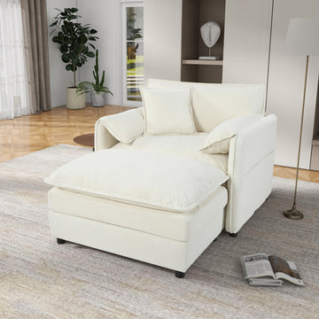 Modern Minimalist Beige Chenille Sofa with Side Storage Pockets 2-Seat