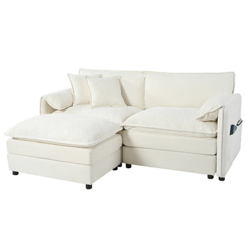 Modern Minimalist Beige Chenille Sofa with Side Storage Pockets 3-Seat