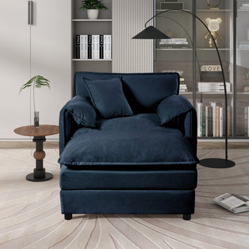Modern Minimalist Blue Chenille Sofa with Side Storage Pockets 2-Seat