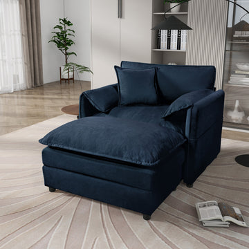 Modern Minimalist Blue Chenille Sofa with Side Storage Pockets 2-Seat