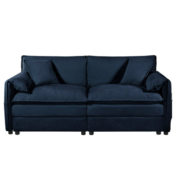 Modern Minimalist Blue Chenille Sofa with Side Storage Pockets 3-Seat