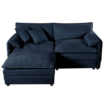Modern Minimalist Blue Chenille Sofa with Side Storage Pockets 3-Seat