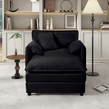 Modern Minimalist Black Chenille Sofa with Side Storage Pockets 2-Seat
