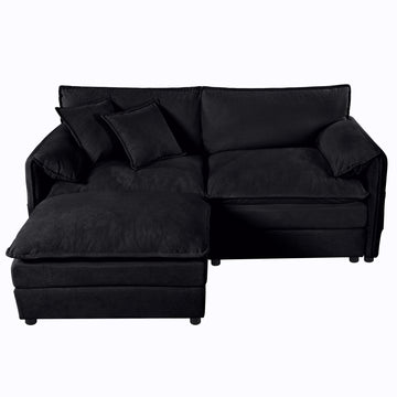 Modern Minimalist Black Chenille Sofa with Side Storage Pockets 3-Seat