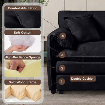 Modern Minimalist Black Chenille Sofa with Side Storage Pockets 5-Seat