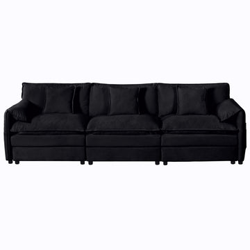 Modern Minimalist Black Chenille Sofa with Side Storage Pockets 6-Seat