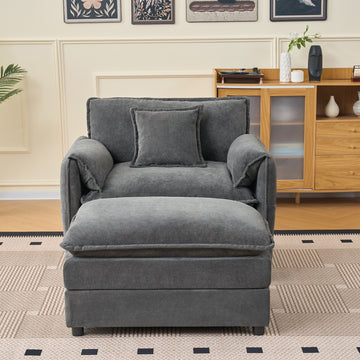 Modern Minimalist Grey Chenille Sofa with Side Storage Pockets 2-Seat