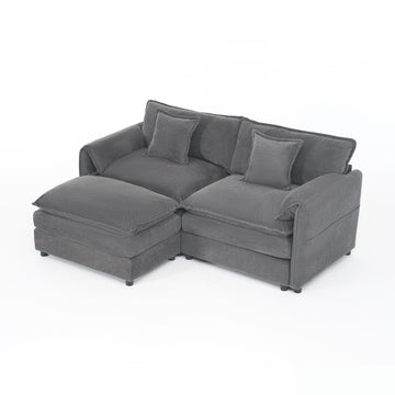 Modern Minimalist Grey Chenille Sofa with Side Storage Pockets 3-Seat