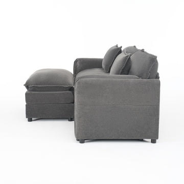 Modern Minimalist Grey Chenille Sofa with Side Storage Pockets 3-Seat