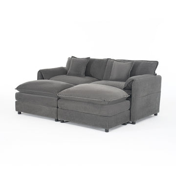 Modern Minimalist Grey Chenille Sofa with Side Storage Pockets 4-Seat