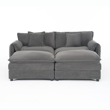 Modern Minimalist Grey Chenille Sofa with Side Storage Pockets 4-Seat