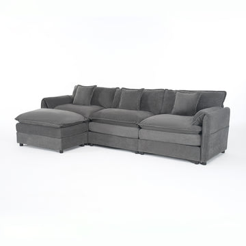 Modern Minimalist Grey Chenille Sofa with Side Storage Pockets 4-Seat