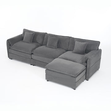 Modern Minimalist Grey Chenille Sofa with Side Storage Pockets 4-Seat