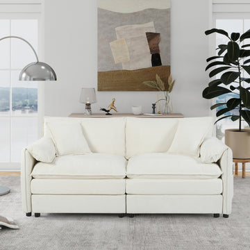 Modern Minimalist Beige Chenille Sofa with Side Storage Pockets 2-Seat