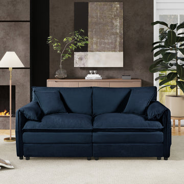 Modern Minimalist Blue Chenille Sofa with Side Storage Pockets 2-Seat