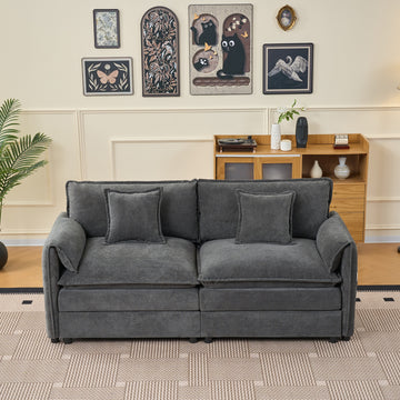 Modern Minimalist Grey Chenille Sofa with Side Storage Pockets 2-Seat