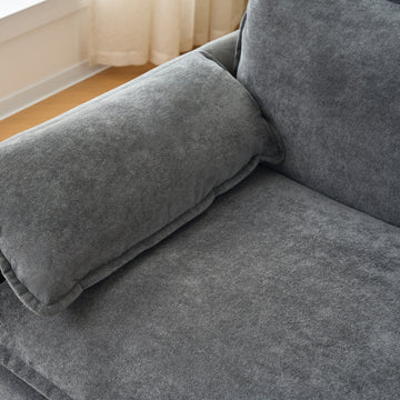 Modern Minimalist Grey Chenille Sofa with Side Storage Pockets 6-Seat