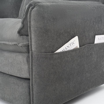 Modern Minimalist Grey Chenille Sofa with Side Storage Pockets 6-Seat