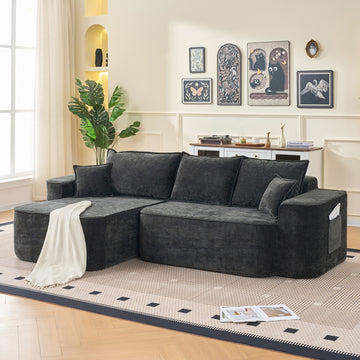 Compressed Black Chenille Modular Sofa with Side Storage No Assembly Required 4-Seat
