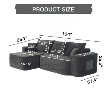 Compressed Black Chenille Modular Sofa with Side Storage No Assembly Required 4-Seat