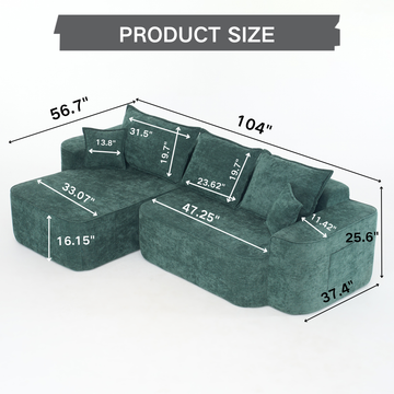 Compressed Green Chenille Modular Sofa with Side Storage No Assembly Required 4-Seat