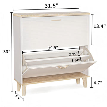 Shoes Storage Cabinet for Entryway Narrow Shoe Rack Cabinet with 2 Flip Drawers Freestanding Slim Shoe Organizer for 8 to16 Pairs Natural White
