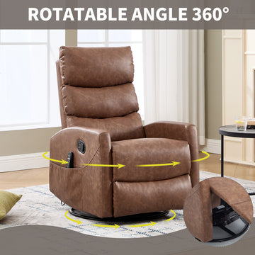 Heat Massage Manual Recliner Chair with Rocker and Swivel in Fabric for Living Room, Yellow