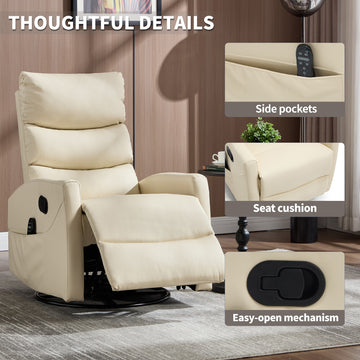 Heat Massage Manual Recliner Chair with Rocker and Swivel in Fabric for Living Room, Beige