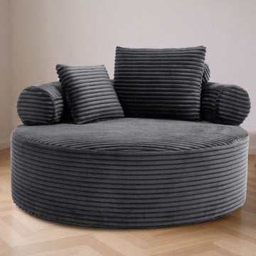 Round Sofa Bed with Memory Foam Sectional Couches for Living Room, Cloud Couch with three pillows, Grey