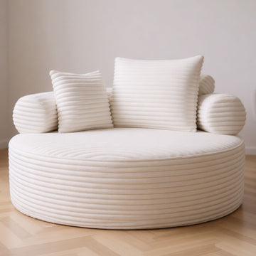 Round Sofa Bed with Memory Foam Sectional Couches for Living Room, Cloud Couch with three pillows, White