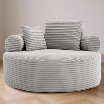 Round Sofa Bed with Memory Foam Sectional Couches for Living Room, Cloud Couch with three pillows, Grey