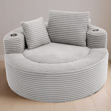 Round Sofa Bed with Memory Foam Sectional Couches for Living Room, Cloud Couch with three pillows, Grey