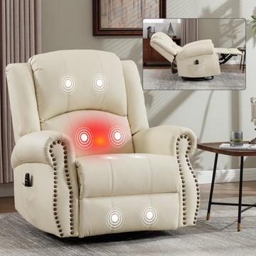 Heat Massage Manual Recliner Chair with Rocker and Swivel in Fabric for Living Room, Beige Heat Massage Manual Recliner Chair with Rocker and Swivel in Fabric for Living Room, Beige