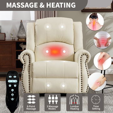 Heat Massage Manual Recliner Chair with Rocker and Swivel in Fabric for Living Room, Beige Heat Massage Manual Recliner Chair with Rocker and Swivel in Fabric for Living Room, Beige