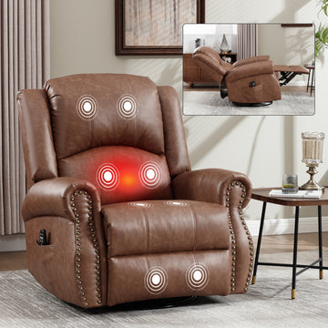 Heat Massage Manual Recliner Chair with Rocker and Swivel in Fabric for Living Room, Yellow Heat Massage Manual Recliner Chair with Rocker and Swivel in Fabric for Living Room, Yellow