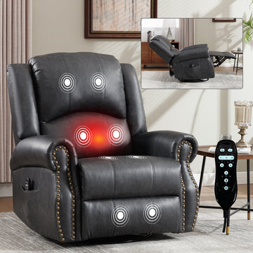 Heat Massage Manual Recliner Chair with Rocker and Swivel in Fabric for Living Room, Grey Heat Massage Manual Recliner Chair with Rocker and Swivel in Fabric for Living Room, Grey