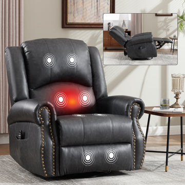 Heat Massage Manual Recliner Chair with Rocker and Swivel in Fabric for Living Room, Grey Heat Massage Manual Recliner Chair with Rocker and Swivel in Fabric for Living Room, Grey