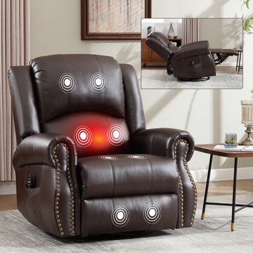 Heat Massage Manual Recliner Chair with Rocker and Swivel in Fabric for Living Room, Brown Heat Massage Manual Recliner Chair with Rocker and Swivel in Fabric for Living Room, Brown