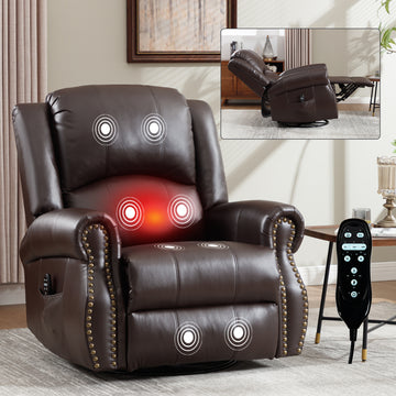 Heat Massage Manual Recliner Chair with Rocker and Swivel in Fabric for Living Room, Brown Heat Massage Manual Recliner Chair with Rocker and Swivel in Fabric for Living Room, Brown