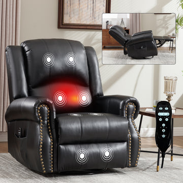 Heat Massage Manual Recliner Chair with Rocker and Swivel in Fabric for Living Room, Black Heat Massage Manual Recliner Chair with Rocker and Swivel in Fabric for Living Room, Black