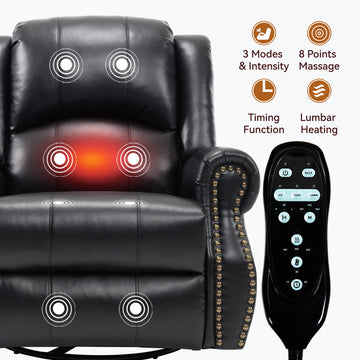 Heat Massage Manual Recliner Chair with Rocker and Swivel in Fabric for Living Room, Black Heat Massage Manual Recliner Chair with Rocker and Swivel in Fabric for Living Room, Black