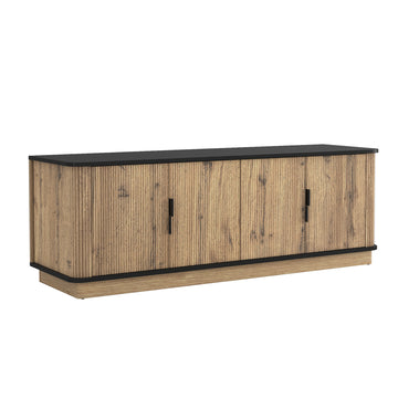 Natural Wood Grain Four Door MDF TV Cabinet 55 Inch Modern Nordic Minimalist Media Console with Storage Black Finish