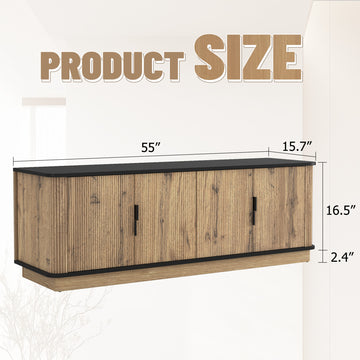 Natural Wood Grain Four Door MDF TV Cabinet 55 Inch Modern Nordic Minimalist Media Console with Storage Black Finish