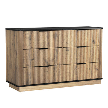 Modern Multi Functional Six Drawer MDF Cabinet with Rounded Corners and Wide Storage Space Natural Wood Finish