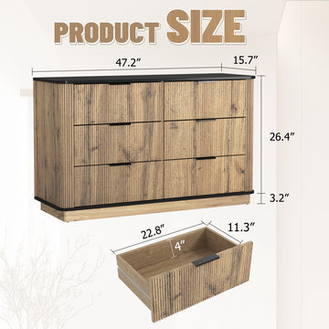 Modern Multi Functional Six Drawer MDF Cabinet with Rounded Corners and Wide Storage Space Natural Wood Finish