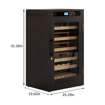LED Touch Screen Wine Cabinet Black Wood Finish Constant Temperature Double Glass Low Noise
