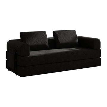 Convertible Sleeper Sofa Bed with Cylindrical Pillow Corduroy Folding Mattress Couch for Living Room and Bedroom Black