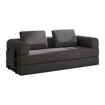Convertible Sleeper Sofa Bed with Cylindrical Pillow Corduroy Folding Mattress Couch for Living Room and Bedroom Dark Gray