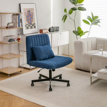 Modern Linen Criss Cross Office Chair with Adjustable Height and Ergonomic Support Blue